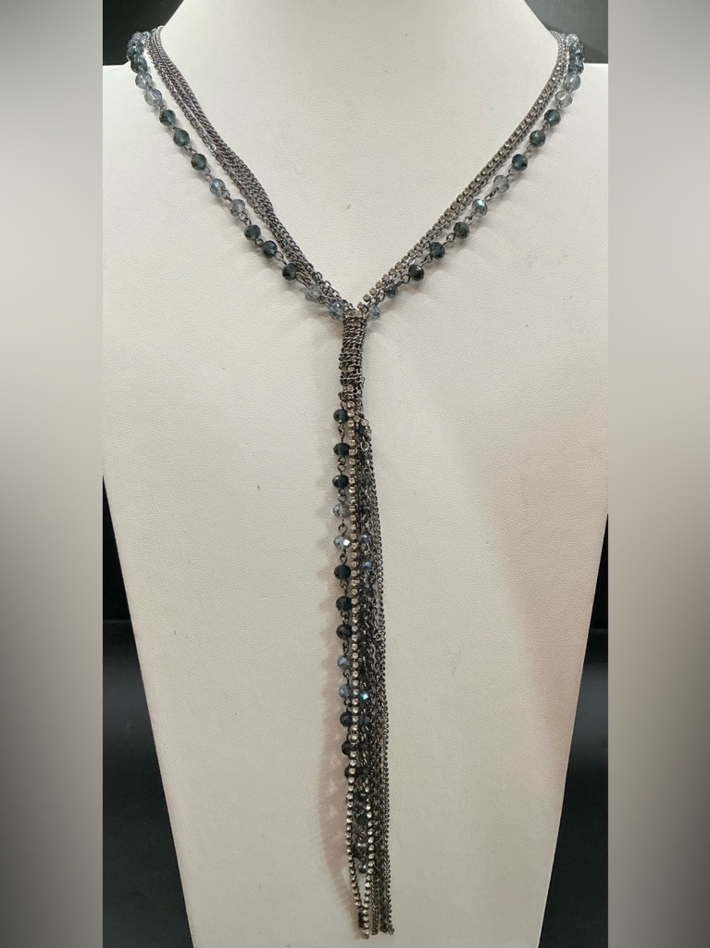 VERA WANG BLUE CRYSTAL CLEAR RHINESTONE STRAND CHAIN MULTI LAYER LARIAT NECKLACE